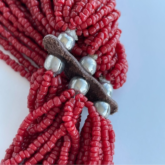 Vintage Hand Made Ethnic Tibetan Beaded Belt Red Seed Bead - Picture 11 of 16